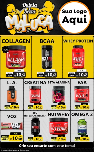 Modelo de Encarte para Encarte Grande com o tema Quinta e Sexta Maluca para Suplementos alimentares
