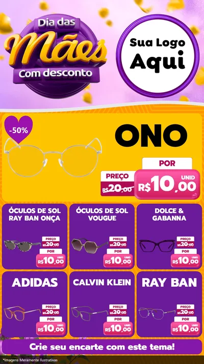 Modelo de Rede Social para Stories com o tema Dia das Mães com Desconto para Óticas