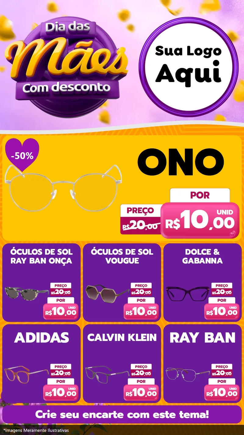 Modelo de Rede Social para Stories com o tema Dia das Mães com Desconto para Óticas