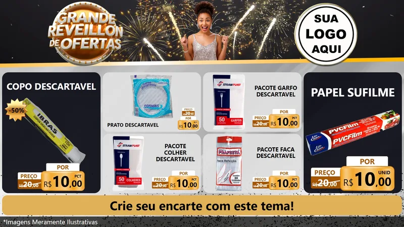 Modelo de TV para TV Horizontal com o tema Grande Réveillon de Ofertas para Embalagens