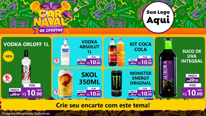 Modelo de TV para TV Horizontal com o tema Carnaval de Ofertas para Distribuidora de bebidas