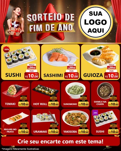 Modelo de Rede Social para Feed Instagram com o tema Sorteio de Fim de Ano para Comida japonesa