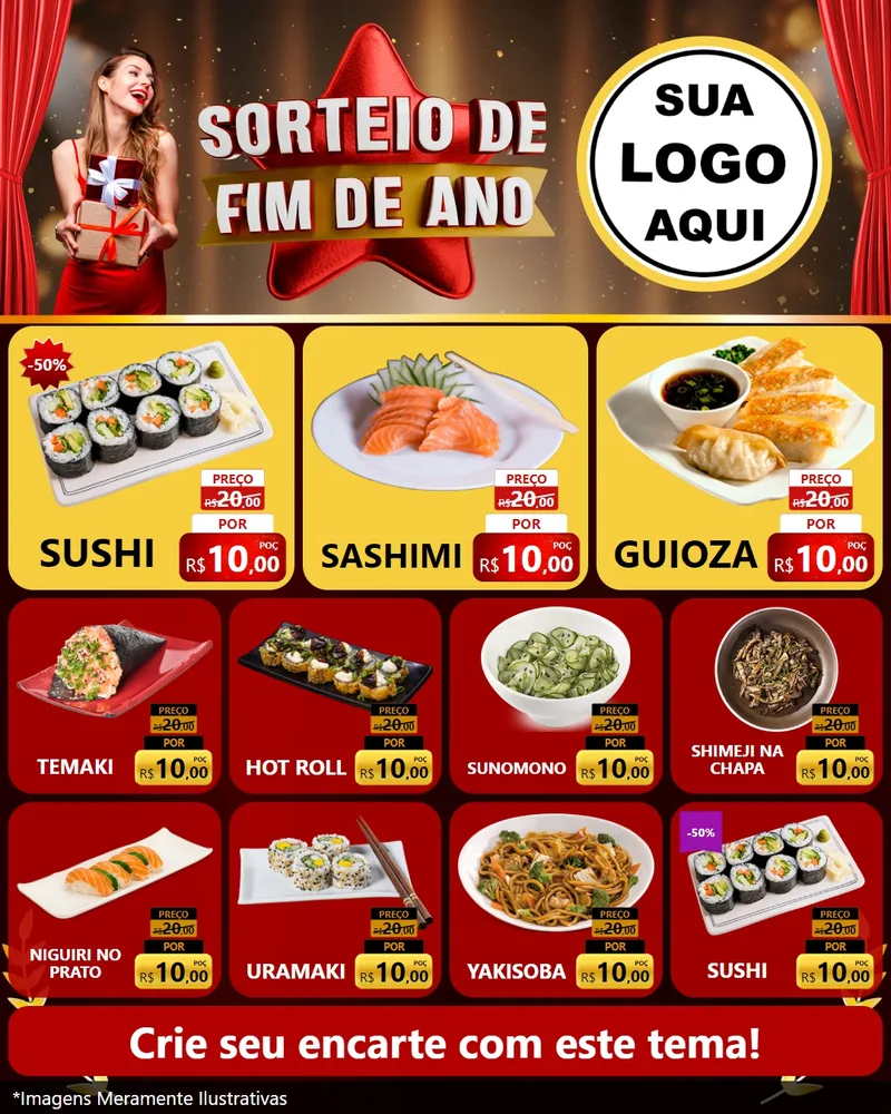 Modelo de Rede Social para Feed Instagram com o tema Sorteio de Fim de Ano para Comida japonesa