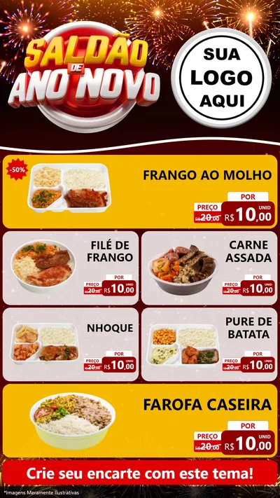 Modelo de TV para TV Vertical com o tema Saldão de Ano Novo para Restaurante