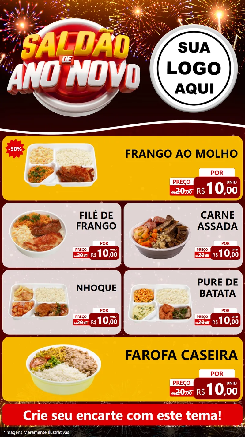 Modelo de TV para TV Vertical com o tema Saldão de Ano Novo para Restaurante