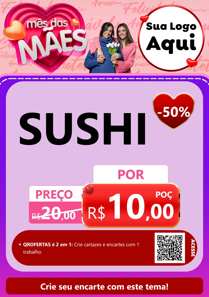 Modelo de Cartaz para Cartaz A4 Vertical com o tema Mês Das Mães para Comida japonesa