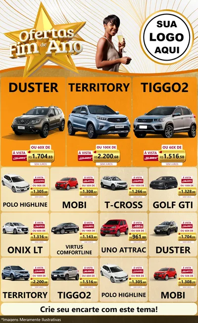 Modelo de Encarte para Encarte Grande com o tema Ofertas Fim de Ano para Concessionaria de Carros
