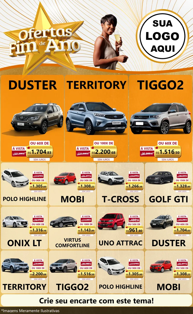 Modelo de Encarte para Encarte Grande com o tema Ofertas Fim de Ano para Concessionaria de Carros