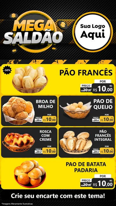 Modelo de TV para TV Vertical com o tema Mega Saldão para Padaria