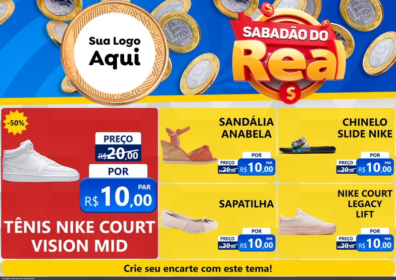 Modelo de Encarte para Encarte A4 Horizontal com o tema Sabadão do Real para Calçados
