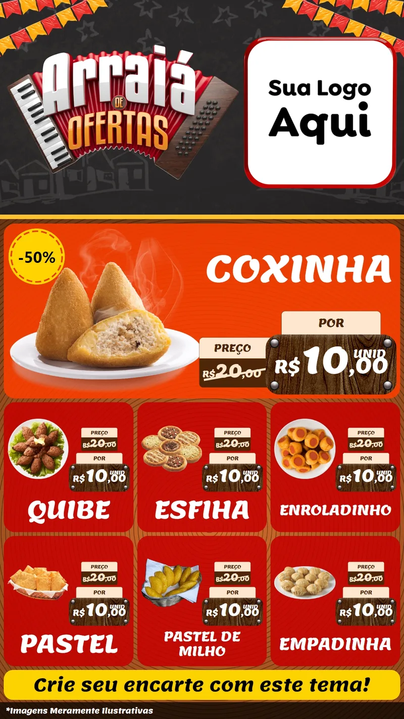 Modelo de Rede Social para Stories com o tema Arraiá de Ofertas - Junina para Salgadaria