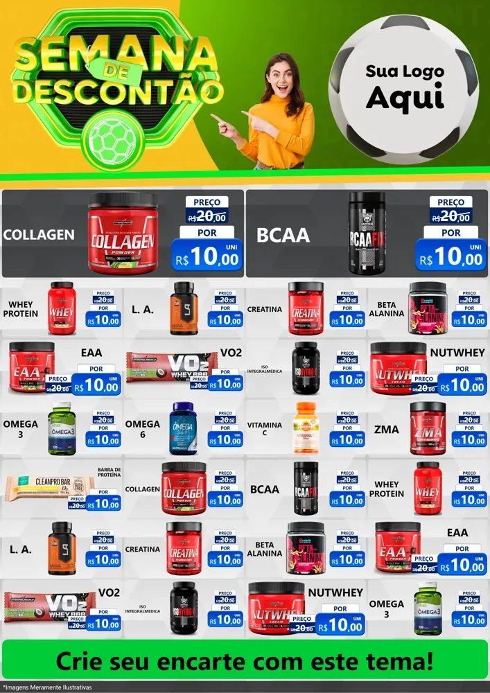Modelo de Encarte para Encarte A4 Vertical com o tema Semana de Descontão - Copa para Suplementos alimentares