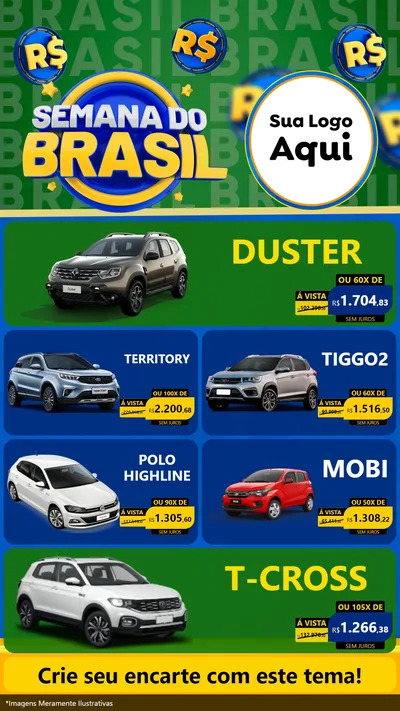 Modelo de TV para TV Vertical com o tema Semana Do Brasil para Concessionaria de Carros