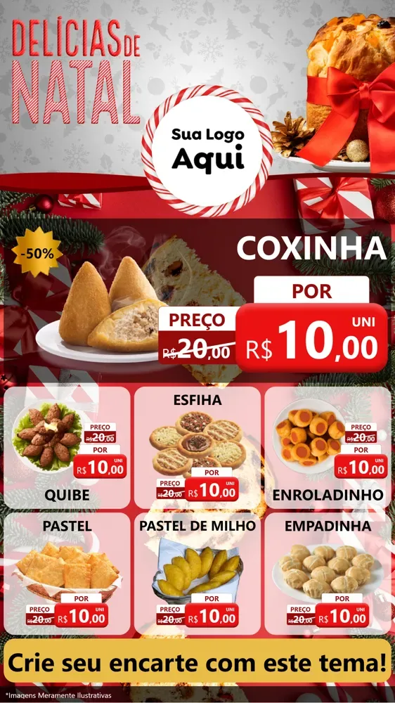Modelo de Rede Social para Stories com o tema Delícias de Natal para Salgadaria