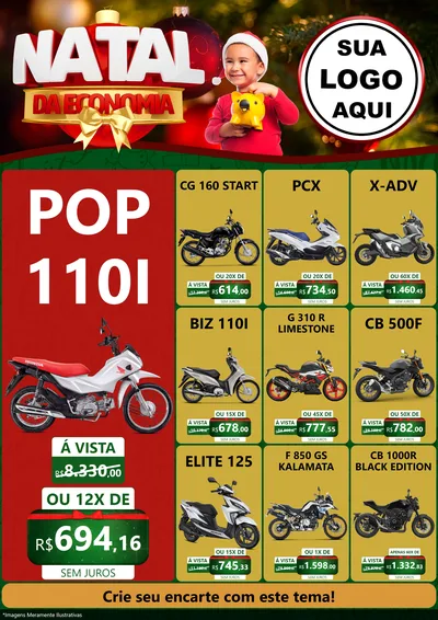 Modelo de Encarte para Encarte A4 Vertical com o tema Natal da Economia para Concessionaria de Motos