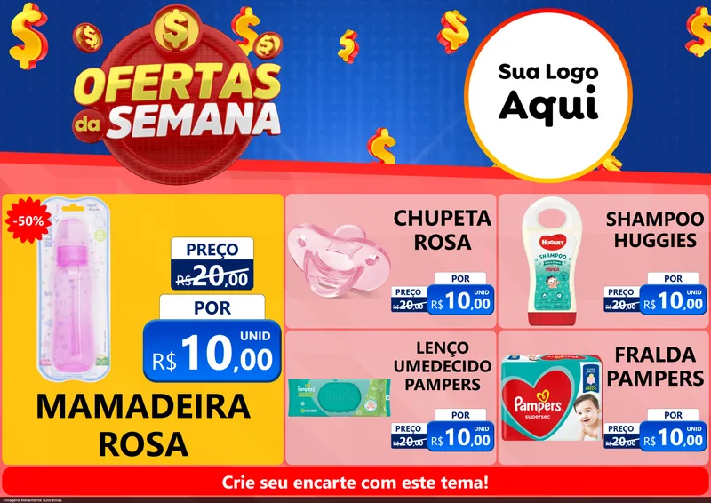Modelo de Encarte para Encarte A4 Horizontal com o tema Ofertas Da Semana para Bebês