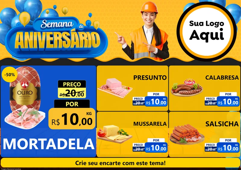 Modelo de Encarte para Encarte A4 Horizontal com o tema Semana de Aniversário para Frios e Laticínios