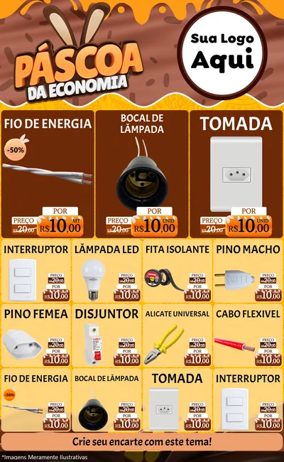 Modelo de Encarte para Encarte Grande com o tema Páscoa da Economia para Materiais Elétricos