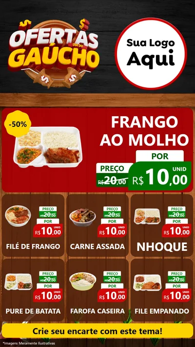 Modelo de Rede Social para Stories com o tema Ofertas Dia do Gaúcho para Restaurante
