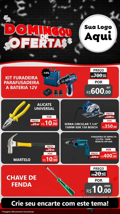 Modelo de TV para TV Vertical com o tema Domingou de Ofertas para Maquinas e Ferramentas
