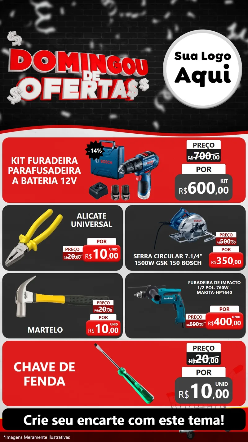 Modelo de TV para TV Vertical com o tema Domingou de Ofertas para Maquinas e Ferramentas