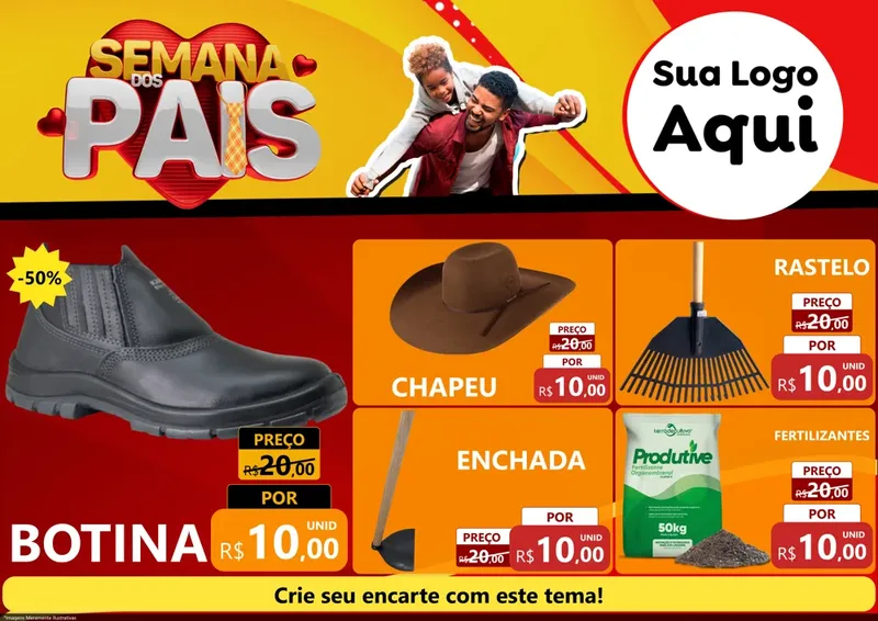 Modelo de Encarte para Encarte A4 Horizontal com o tema Semana Dos Pais para Agropecuária
