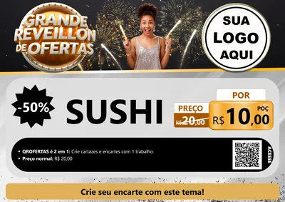 Modelo de Cartaz para Cartaz A4 Horizontal com o tema Grande Réveillon de Ofertas para Comida japonesa