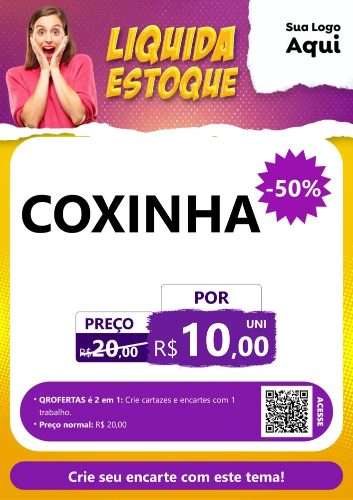 Modelo de Cartaz para Cartaz A4 Vertical com o tema Liquida estoque para Salgadaria