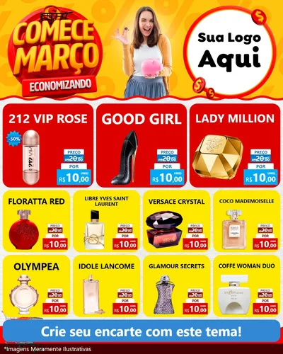 Modelo de Rede Social para Feed Instagram com o tema Comece Março Economizando para Perfumes