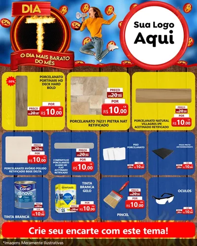 Modelo de Rede Social para Feed Instagram com o tema Dia T - O Dia Mais Barato Do Mês para Pisos e revestimentos