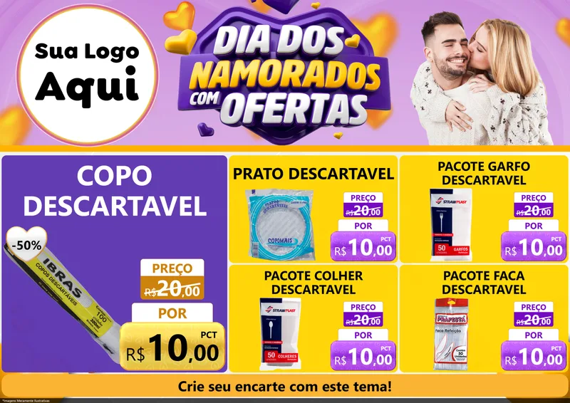 Modelo de Encarte para Encarte A4 Horizontal com o tema Dia Dos Namorados Com Ofertas para Embalagens