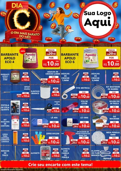 Modelo de Encarte para Encarte A4 Vertical com o tema Dia C - O Dia Mais Barato Do Mês para Armarinho e Aviamentos