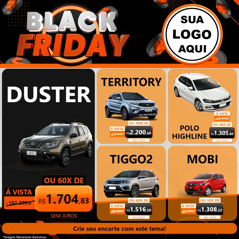 Modelo de Rede Social para Feed Facebook com o tema Black Friday para Concessionaria de Carros