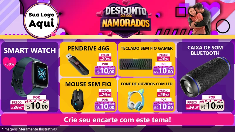 Modelo de TV para TV Horizontal com o tema Desconto Dia dos Namorados para Informática