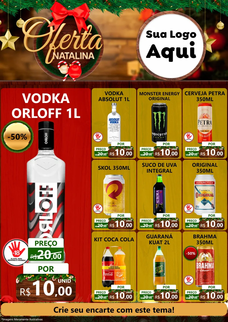 Modelo de Encarte para Encarte A4 Vertical com o tema Ofertas Natalina para Distribuidora de bebidas