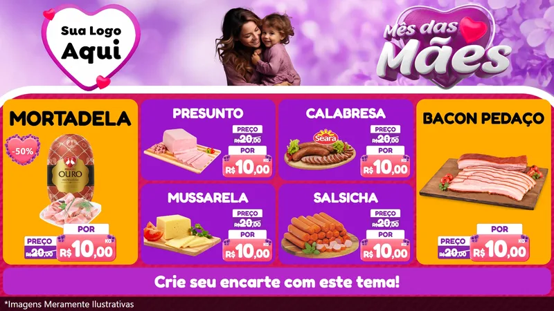 Modelo de TV para TV Horizontal com o tema Mês das Mães para Frios e Laticínios