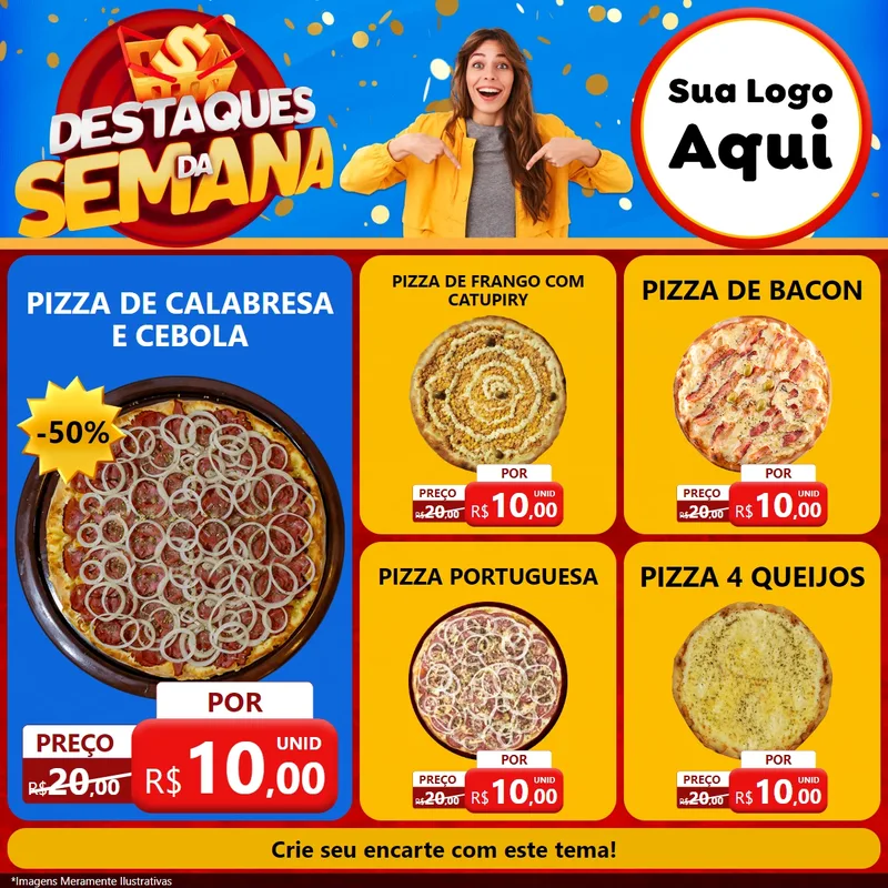 Modelo de Rede Social para Feed Facebook com o tema Destaques da Semana para Pizzaria