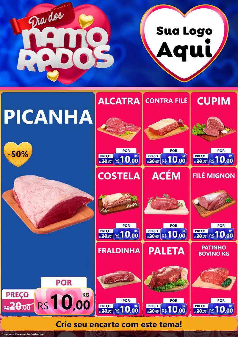 Modelo de Encarte para Encarte A4 Vertical com o tema Dia dos namorados para Açougue
