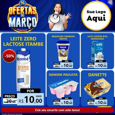 Modelo de Rede Social para Feed Facebook com o tema Ofertas de Março para Frios e Laticínios