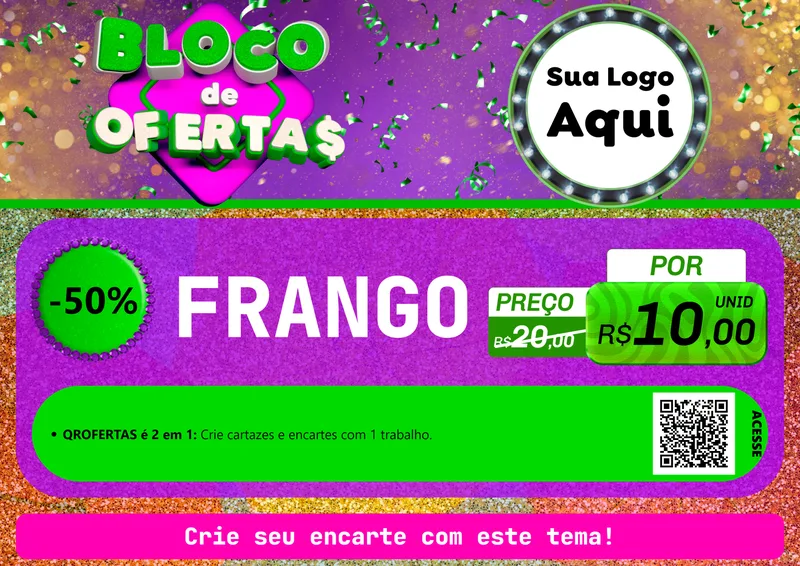 Modelo de Cartaz para Cartaz A4 Horizontal com o tema Bloco de Ofertas para Assados