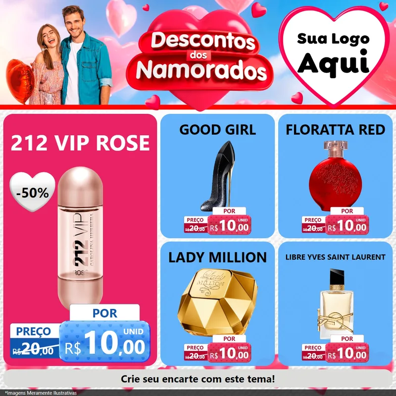 Modelo de Rede Social para Feed Facebook com o tema Descontos dos Namorados para Perfumes