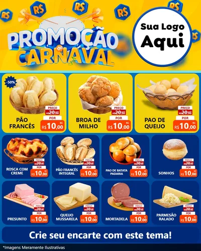 Modelo de Rede Social para Feed Instagram com o tema Promoção de Carnaval para Padaria
