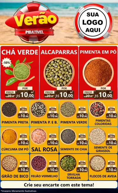 Modelo de Encarte para Encarte Grande com o tema Verão Imbatível para Produtos Naturais
