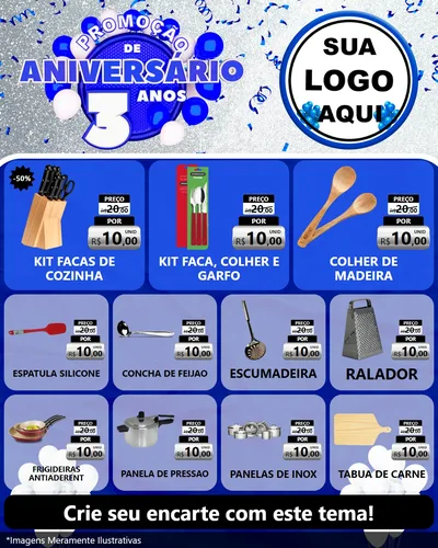 Modelo de Rede Social para Feed Instagram com o tema Promoção de Aniversário - 3 Anos para Utilidades Domésticas