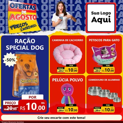 Modelo de Rede Social para Feed Facebook com o tema Ofertas de Agosto - Preços Incríveis para Pet Shop