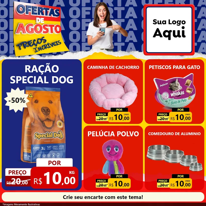 Modelo de Rede Social para Feed Facebook com o tema Ofertas de Agosto - Preços Incríveis para Pet Shop