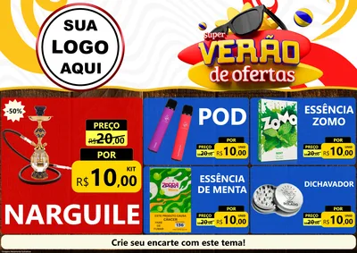 Modelo de Encarte para Encarte A4 Horizontal com o tema Super Verão de Ofertas para Tabacaria