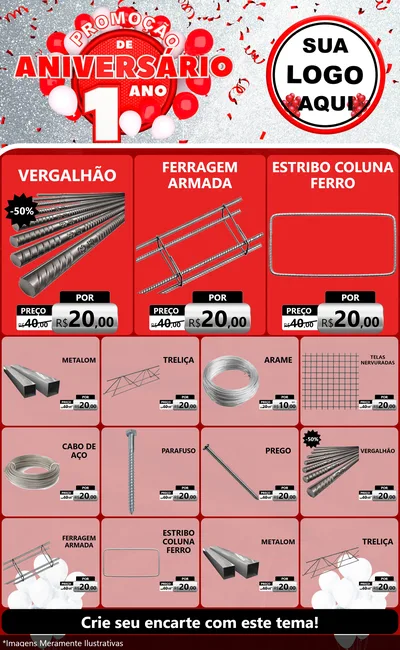 Modelo de Encarte para Encarte Grande com o tema Promoção de Aniversário - 1 Ano para Ferragens