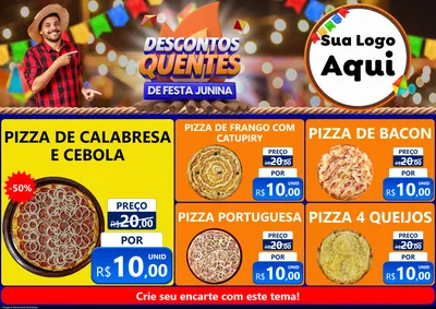 Modelo de Encarte para Encarte A4 Horizontal com o tema Descontos Quentes de Festa Junina para Pizzaria