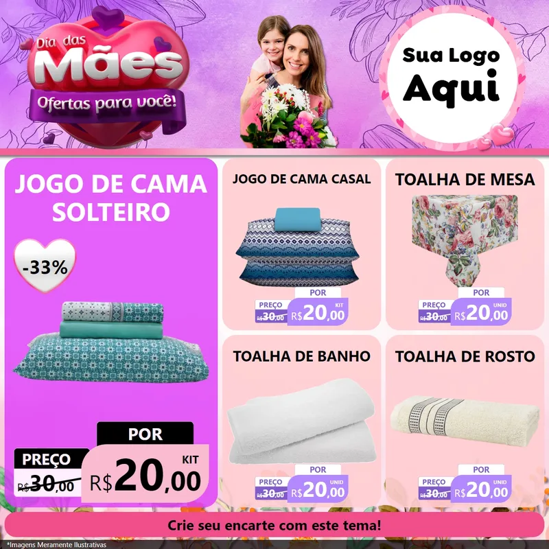 Modelo de Rede Social para Feed Facebook com o tema Dia das Mães Ofertas para Você! para Cama, Mesa e Banho
